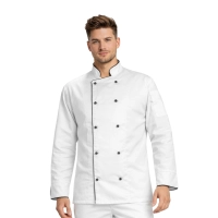 Bluza kucharska biała długi rękaw lamówka czarna roz.XL – bluza kucharska – odzież gastronomiczna